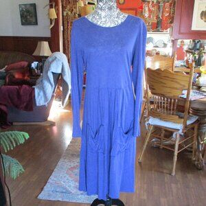 Gudrun Sjoden blue linen midi dress with pockets Size L